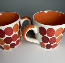 Whittard Of Chelsea Coffee Mugs x2 Pair Orange Spots Spotty Hand Painted Cups