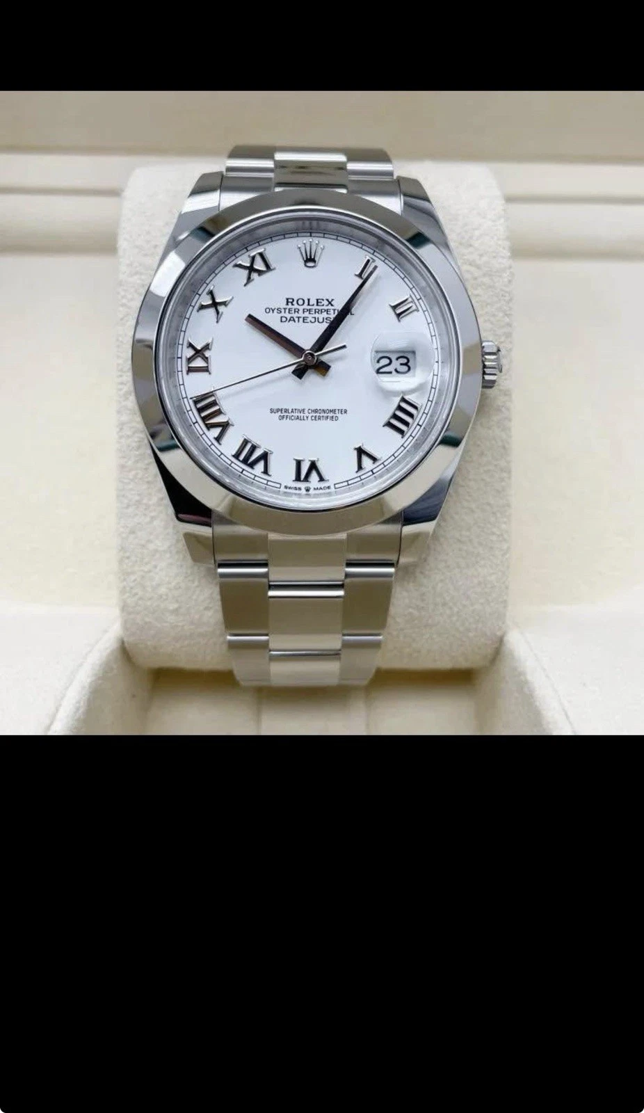 Rolex Datejust 41mm White Roman Dial Oyster Band Smooth Bezel 126300 Box Papers
