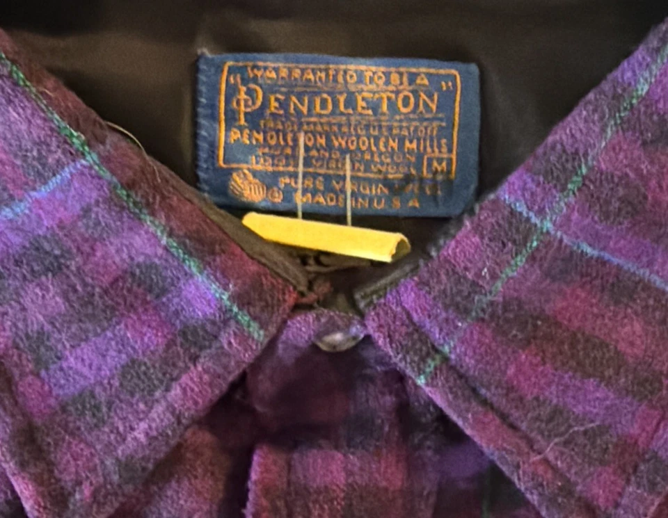 Camisa De Colección Años 70 Pendleton Lana Virgen Hecha en EE. UU. Púrpura Cuadros LS Abotonada M Foto 3 de 4
