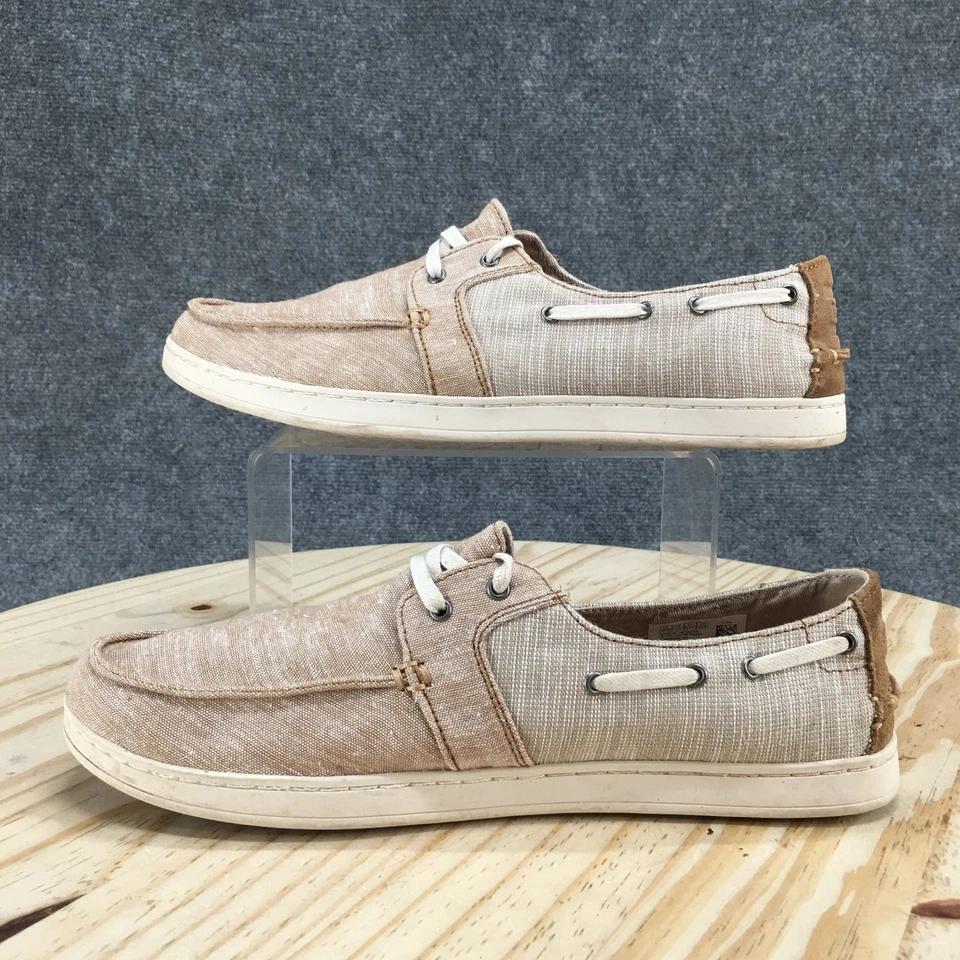 Toms Boat Shoes Womens 10.5 Tan Canvas Lace Up Casual Moc Toe Slip On Comfort - Image 2 of 4