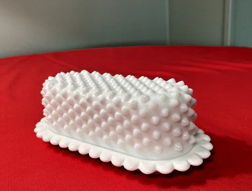 Vintage White, Hobnail Patterned Milk Glass Butter Dish, Rare