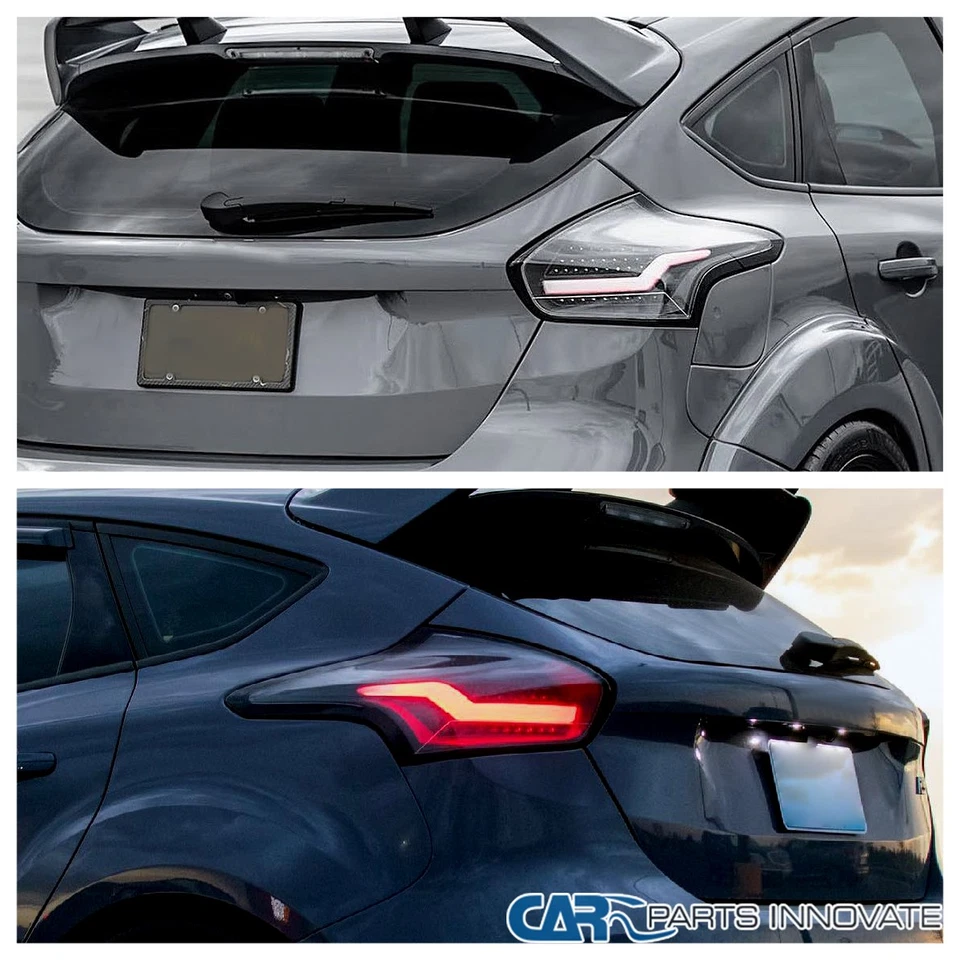 Fit 15-18 Ford Focus Hatchback LED Black Rear Tail Lights Brake Lamps Left+Right - Image 3 of 4