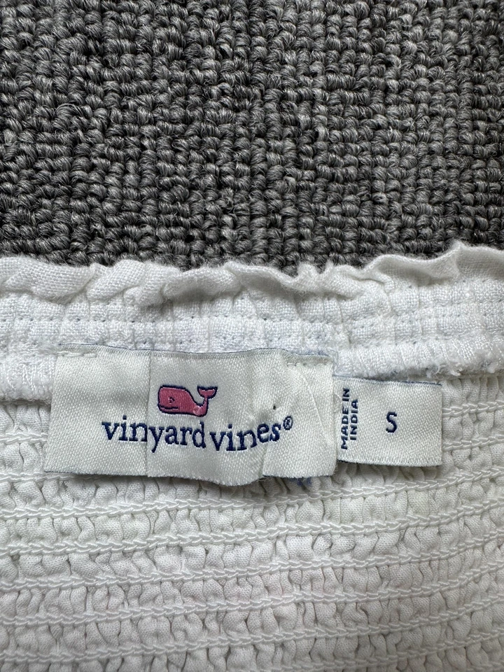 Vestido Vineyard Vines para mujer pequeño blanco de lino con volantes en capas Foto 2 de 4