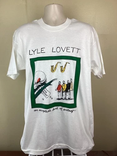 Vtg 90s Lyle Lovett And His Large Band Concert T-Shirt White 1990s vintage concert t-shirt, vintage, size L, single stitch, B+ condition