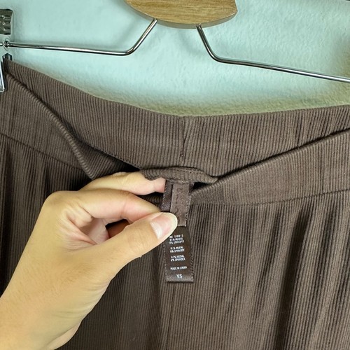 Pijama acanalado pierna ancha tiro alto Skims pantalones de salón XS PJ elástico sólido básico - Imagen 5 de 7