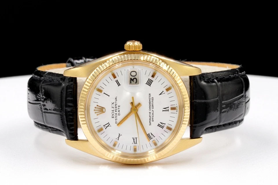 Rolex Oyster Perpetual Date 1503 Herren 14K Gelbgold Uhr mit weißem römischem Zifferblatt - Bild 3 von 4