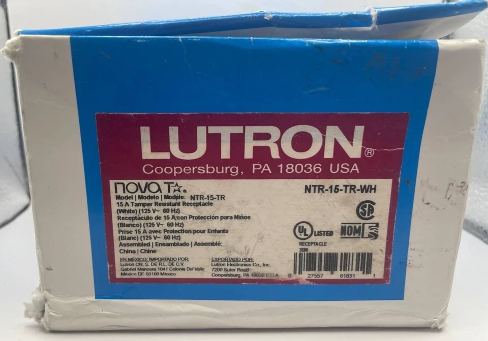 Lutron NTR-15-TR-WH Duplex 15A Receptacle Tamper Resistant 125V/15A, White - Image 2 of 3