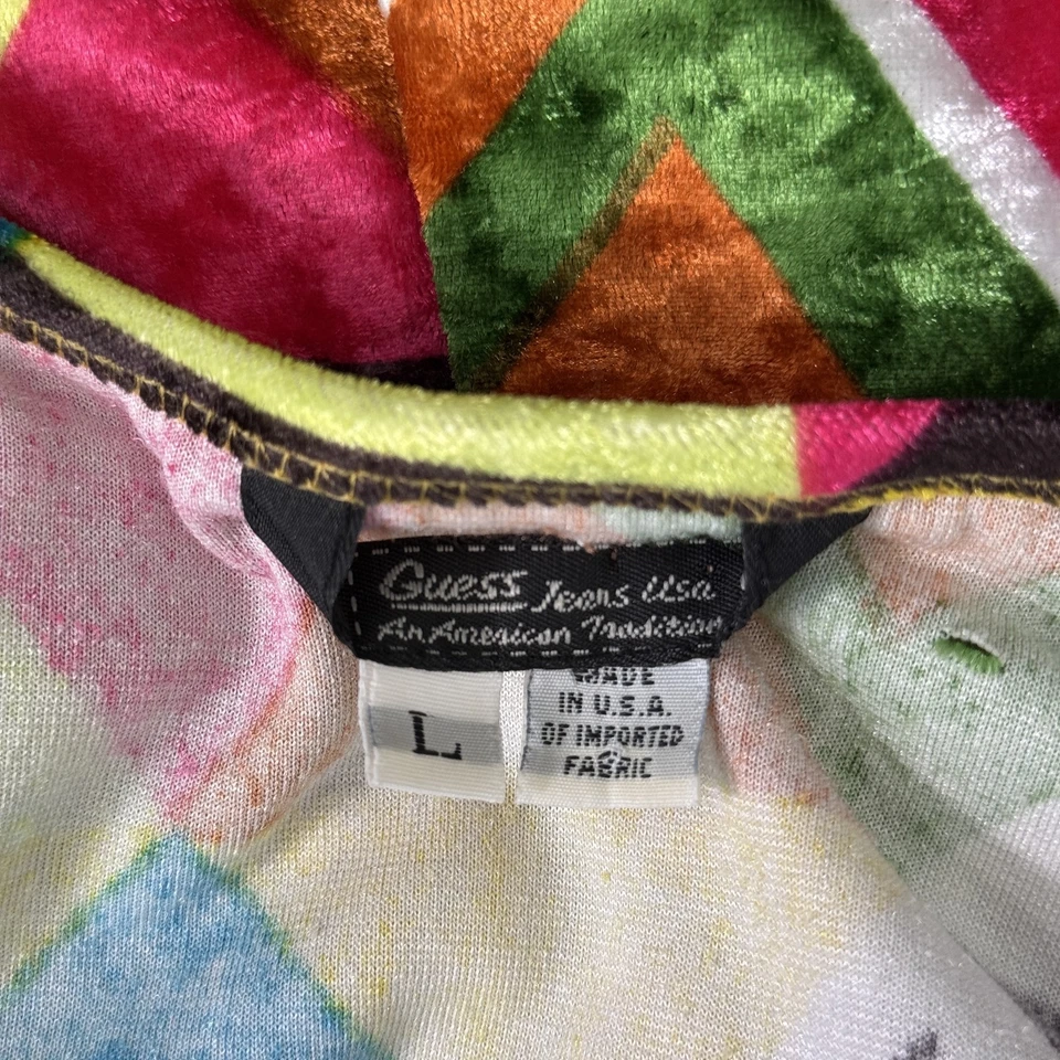 Top vintage Guess para mujer grande Fran Fine Drescher The Nanny terciopelo geométrico años 90 Foto 3 de 4