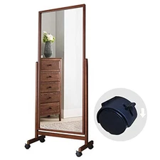 Swivel Full Length Mirror on Wheels, Free Standing Wood Frame Cheval Floor Mi...