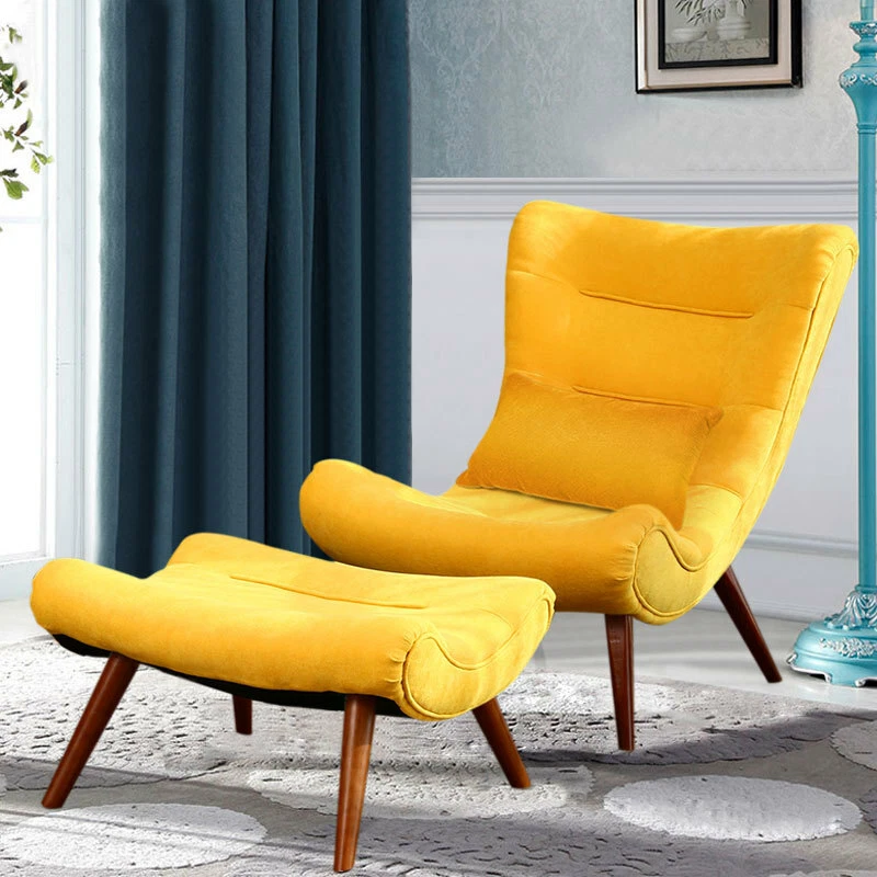 Upholstered High Back Armchair with Footstool Lounge Chair Fabric Sofa Wood Legs