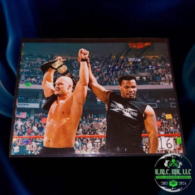 *WWE STONE COLD STEVE AUSTIN & MIKE TYSON SIGNED AUTOGRAPHED MANIA TITLE 11X14 P