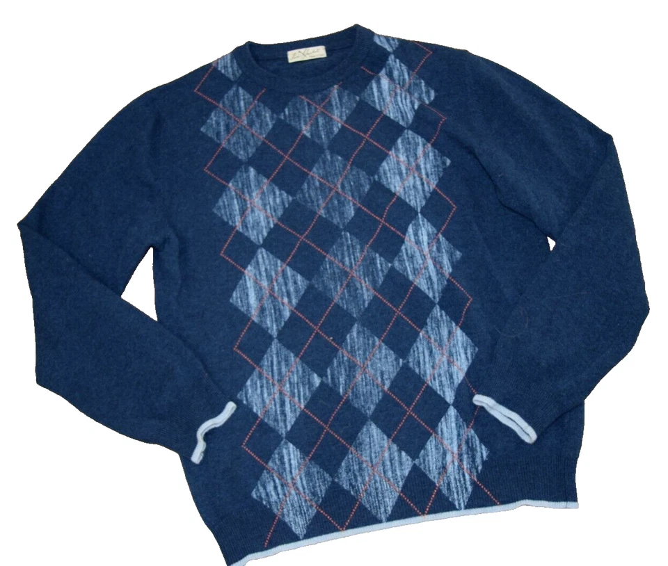 RED JACKET Made Italy Pullover Crew Neck Argyle Diamond Knit Lambs Wool Sweater - Image 2 of 4