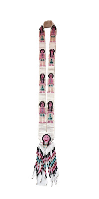 Native American Beaded Necklace Boy Girl Seed Beads White Pink Ethnic 18''
