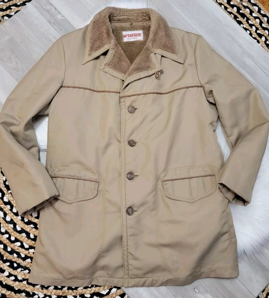 Vintage 70s McGregor Sportswear Tan Nylon Sherpa Lined Button Coat 