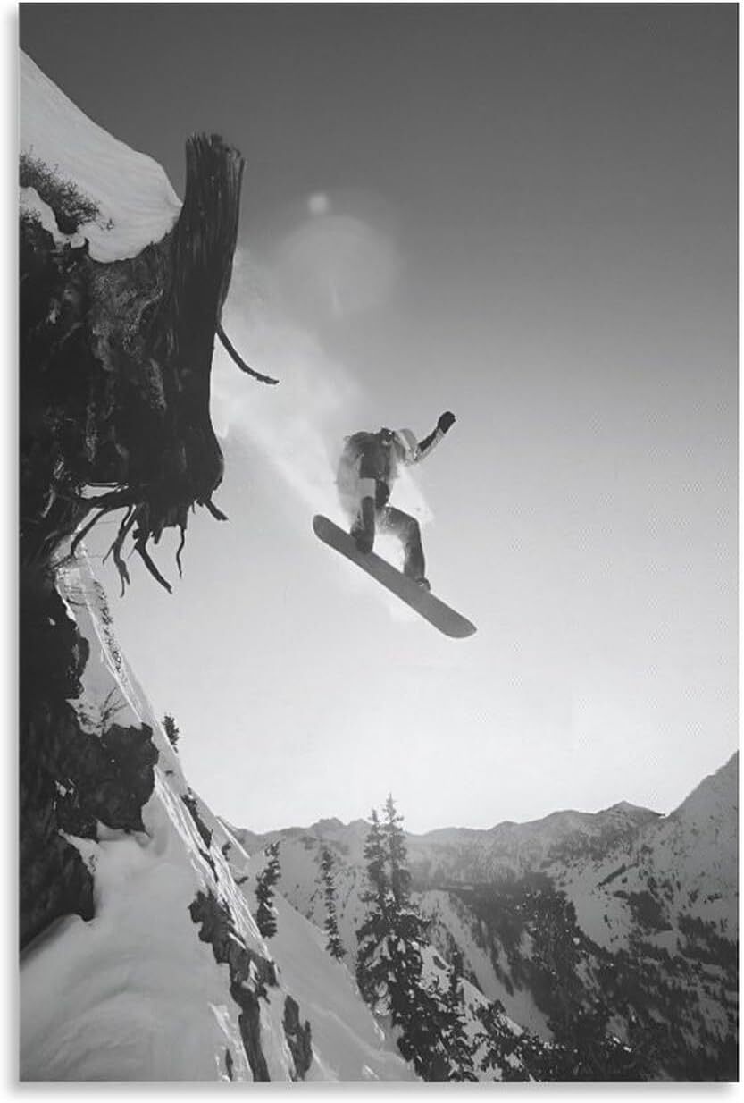 Ing Wall Art Poster, Outdoor Snowboarding Black And White Photography