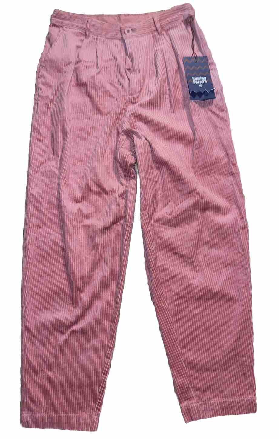 FILA Blazer canottaggio pantaloni target velluto a coste gamba dritta plissettato taglia 6 rosa nuovi con etichette