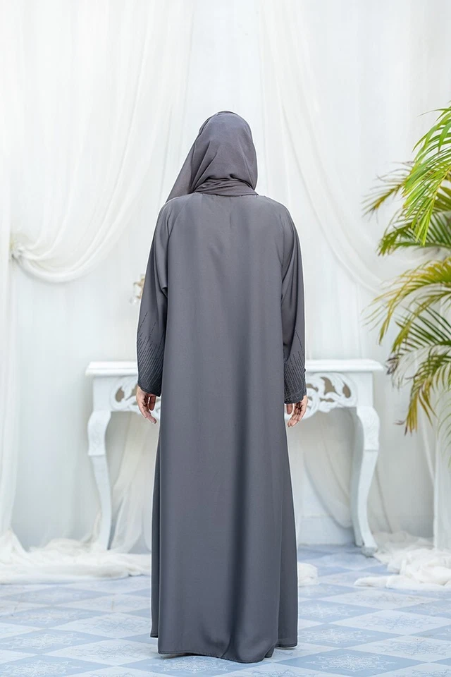 Abaya modesta para mujeres musulmanas, vestido largo, tela Dubai Nida, elegante, Eid Ramadán Foto 4 de 4