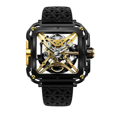 CIGA Design X Automatik Skelett Titan Quadrat Gold Schwarz Herrenuhr
