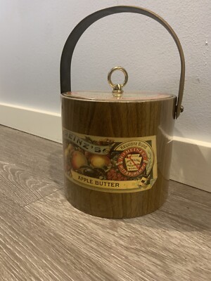 VTG HEINZ APPLE BUTTER ICE BUCKET w LID & handle - faux wood look Excellent Cond