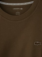 LACOSTE - MEN  s WAFFLE-KNIT BROWN THERMAL M LONG SLEEVE SLEEP SHIRT NEW w/ TAGS