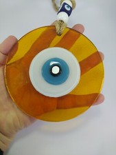 Yellow Evil Eye 12 cm Glass Bead Pendant Turkish Amulet Boho Home Decor Nazar