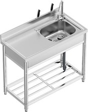 Commercial Kitchen Sink Prep Table w/ Faucet Stainless Steel Single Compartment