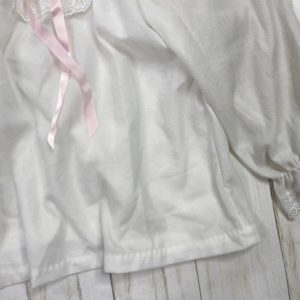 Vintage Laura Dare Girls Size 8 White Flannel Long Sleeve Lace Sleep Shirt - Image 3 of 4