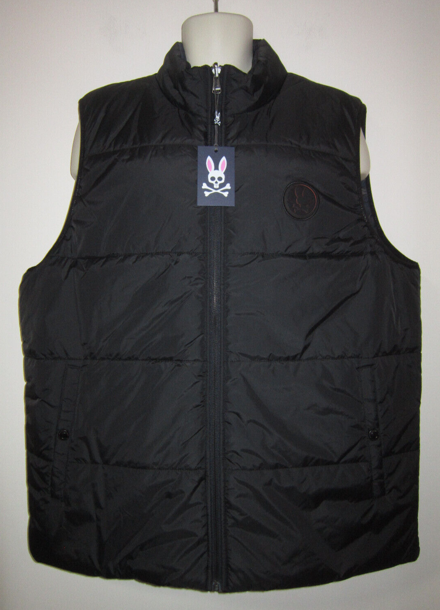 PSYCHO BUNNY Allen Reversible Puffer Vest Full Zip Solid Black