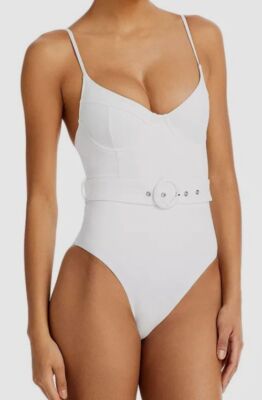 $195 Jonathan Simkhai Women's White Solid Noa Underwire 1 Piece Swimsuit Size L