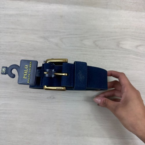 Cinturón Polo Ralph Lauren Para Hombres Firma Gamuza Hebilla Rodillo Talla 36 Azul Marino - Imagen 6 de 7