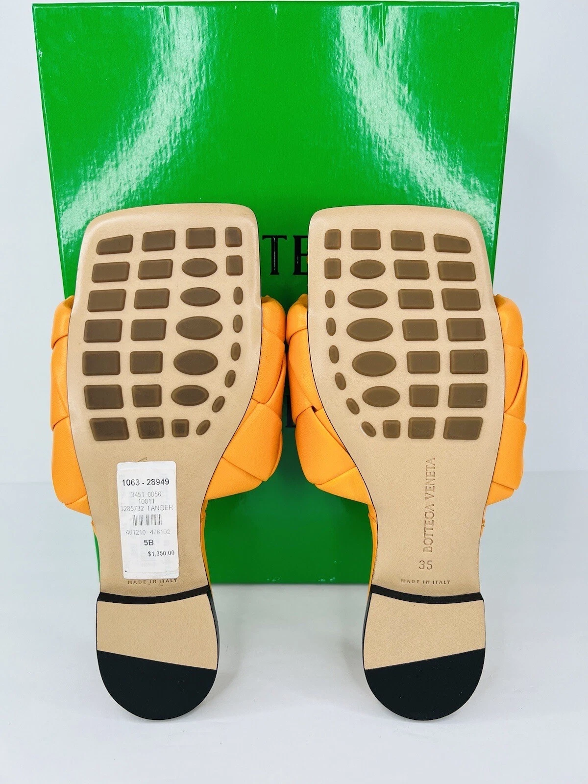 SANDALI PIATTI BOTTEGA VENETA LIDO INTRECCIATO MANDARINO TESSUTO PELLE TAGLIA EU 35