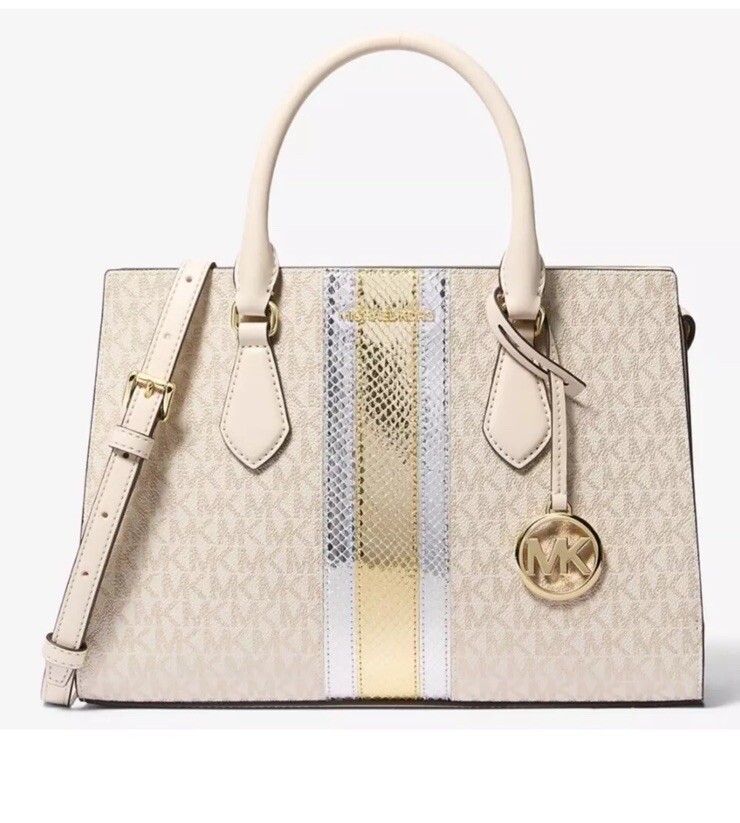 Michael Kors Sheila Medium Signature Logo and Metallic Satchel