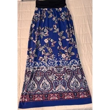 APT. 9 Maxi Skirt Floral Print Paisley Black Waistband Women's Size Large