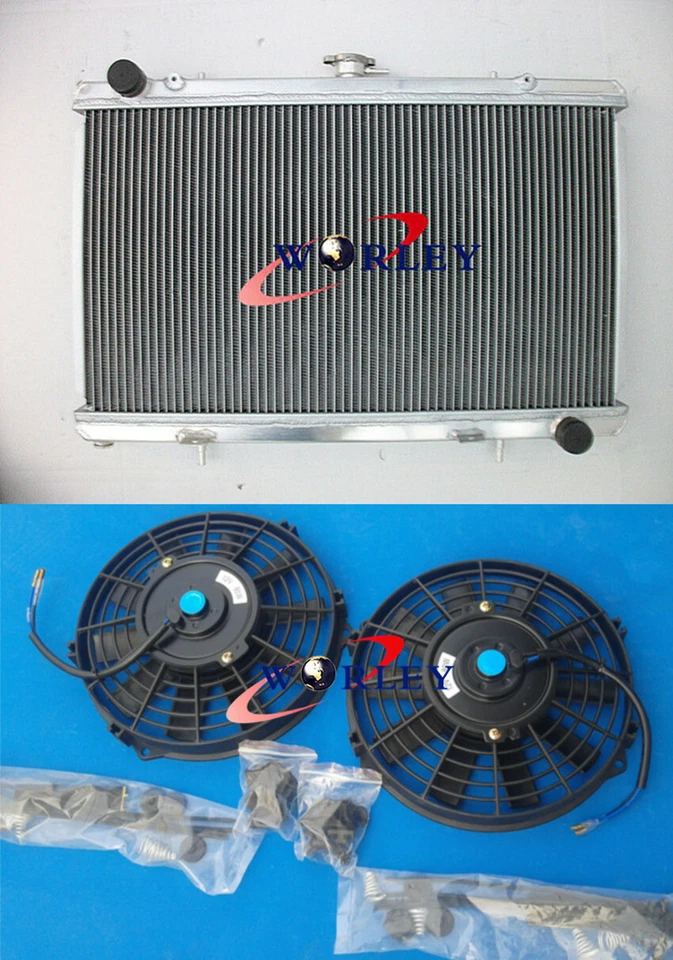 3 ROW FOR Nissan Silvia 180SX S13 SR20DET MT aluminum Radiator + shroud + 2xFans - Image 2 of 4