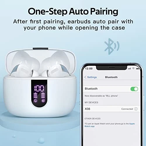 Bluetooth Headphones Wireless Earbuds 60H Playback LED Power Display Earphones - Picture 6 of 7
