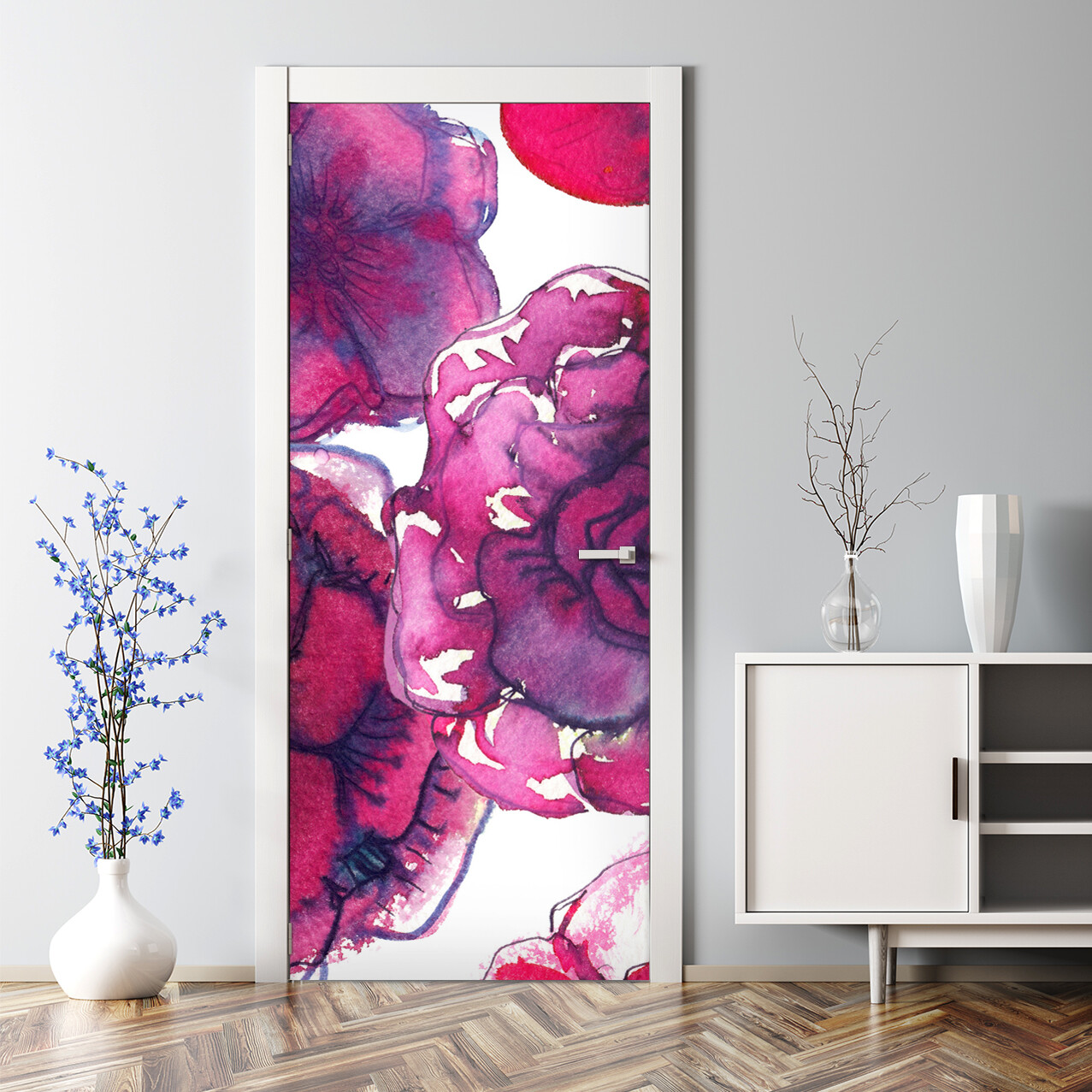 Romantic Red Roses Watercolor Floral Self-Adhesive Door Decal