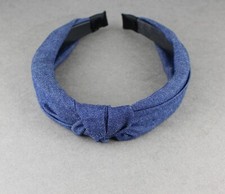 denim chambray turban knot headband soft fabric covered grip teeth blue hair