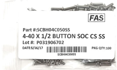 4-40 Socket Head Cap Screw, Flat, Plain 18-8 Stainless Steel, 1/2 in