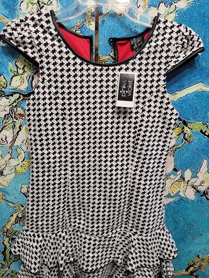 Pink & Violet Girls' Black and White Houndstooth Ruffle Drop Waist Dress Size 12 - Image 2 of 4