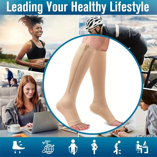 Zipper Compression Socks Support Graduated Stockings Mens Women 20-30mmHg Unisex - Picture 11 of 22