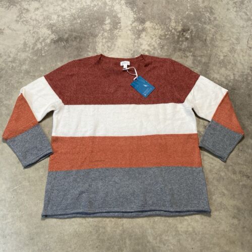 Market Spruce Sweater Womens 2X Stipe Colorblock Crewneck Soft Cozy Comfort