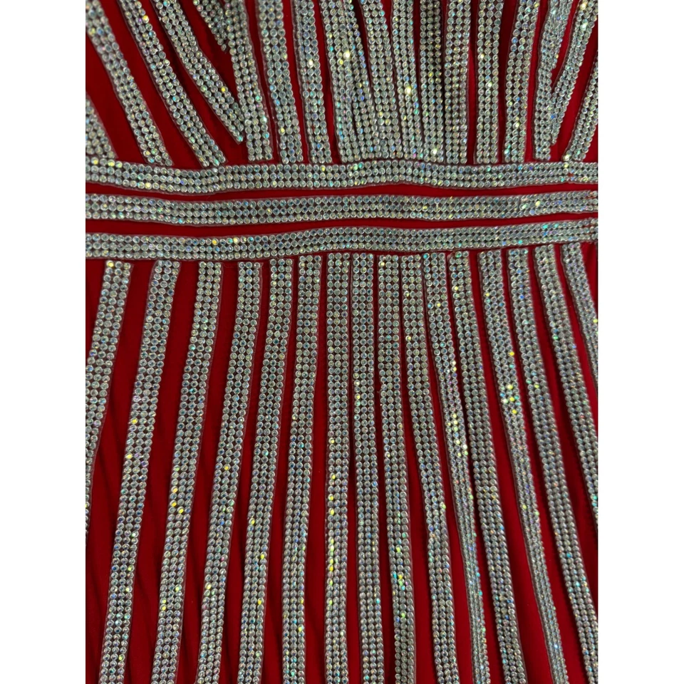 JOVANI Red Sequin Beaded Halter Neck Prom Formal Gown Dress - Image 3 of 4