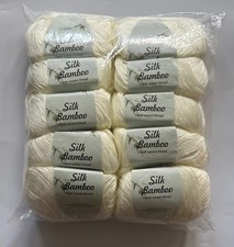 10 x 50g Balls Of Silk Bamboo Wool Yarn - White - New