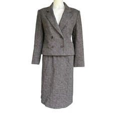 Vtg JH Collectibles Wool Skirt Suit Womens 8 10 Gray Black Herringbone Tweed USA