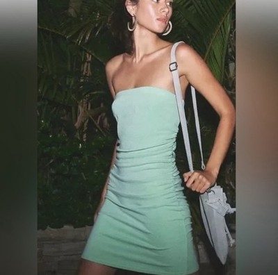 FREE PEOPLE Strapless Cornelia Mini Dress NWT M Green Ruched