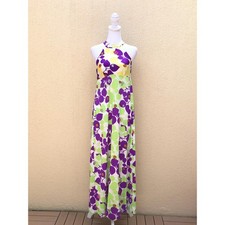 1970 Hawaiian Kamehameha Sleeveless purple and green ladybug long Dress