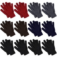 12 Pairs Winter Knit Glove for Women and Men Stretchy Gloves Full Fingers Glo...