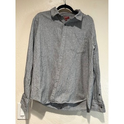 Arizona Jean Co Mens XL Gray White Textured Cotton Long Sleeve Button Down Shirt