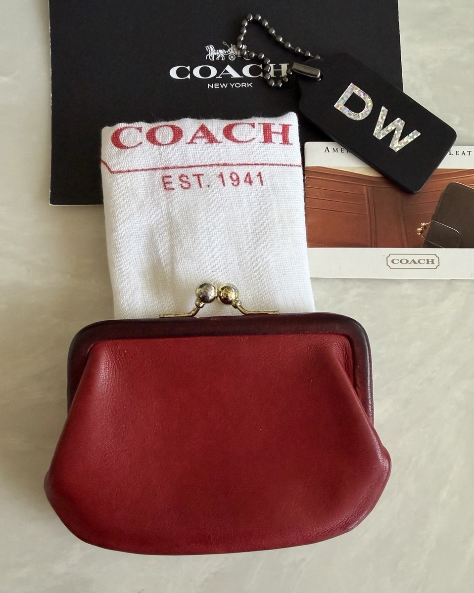 COACH VINTAGE RED/BLACK LEATHER KISSLOCK COIN PURSE 7155 | eBay