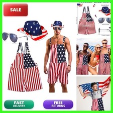 Mepase 3 Pcs American Flag Overalls Men 4th of July Patriotic Denim Jumpsuits Am